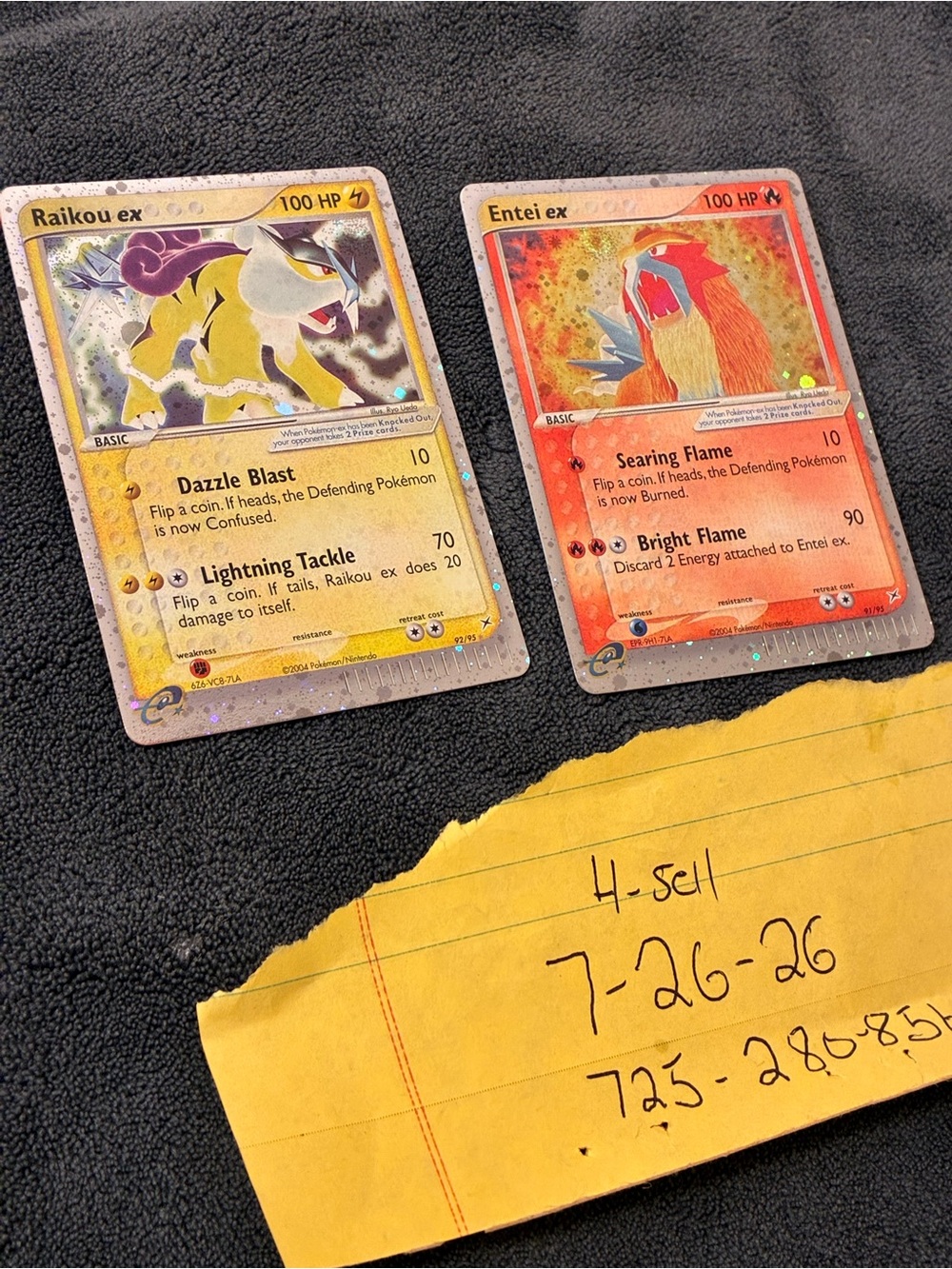 Pokémon Ex Holo Card Lot — Raikou ex & Entei ex (Yellow, Orange)